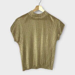 🦜 TanJay Gold Short Sleeve Top Size Petite Large PL Party Holiday